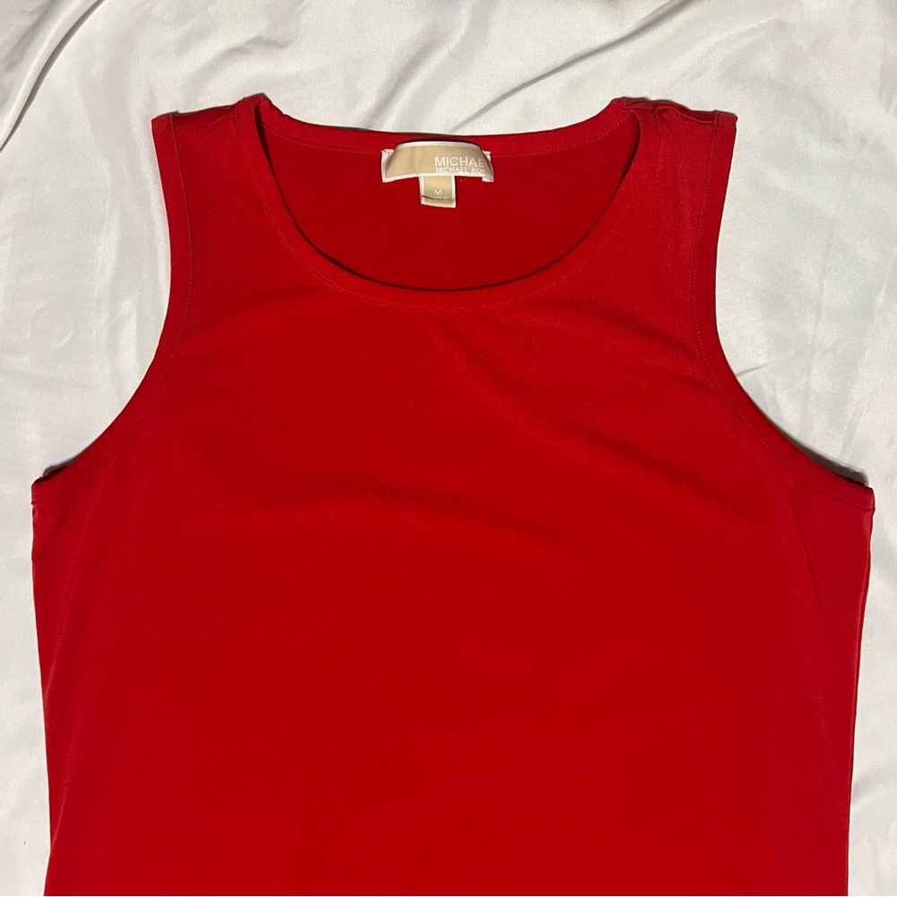 Michael Kors Red Pleated Hem Shift Dress sleeveless size Medium Scoop knockline - Picture 4 of 10